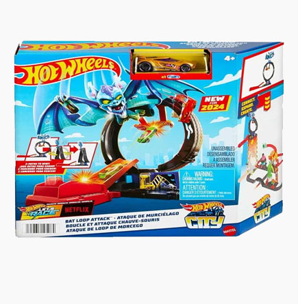 Pista Hot Wheels De Juguete Ataque Murciélago Negro Y Celeste
